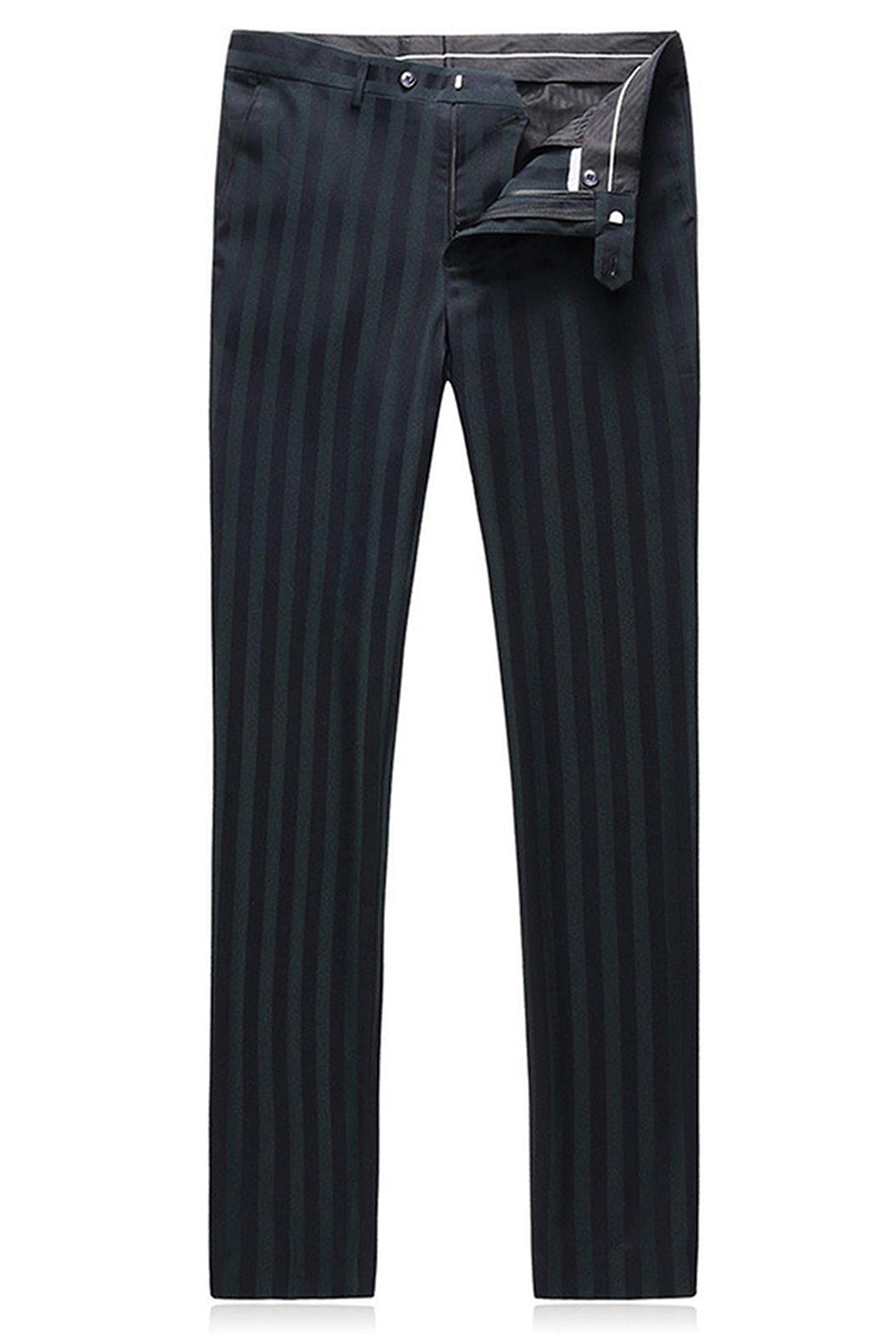 Grey Green Striped Peaked Lapel 3 Pieces Men's Prom Suits