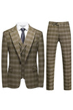 Army Green Striped Peak Lapel 3 Pieces Men's Formal Suits
