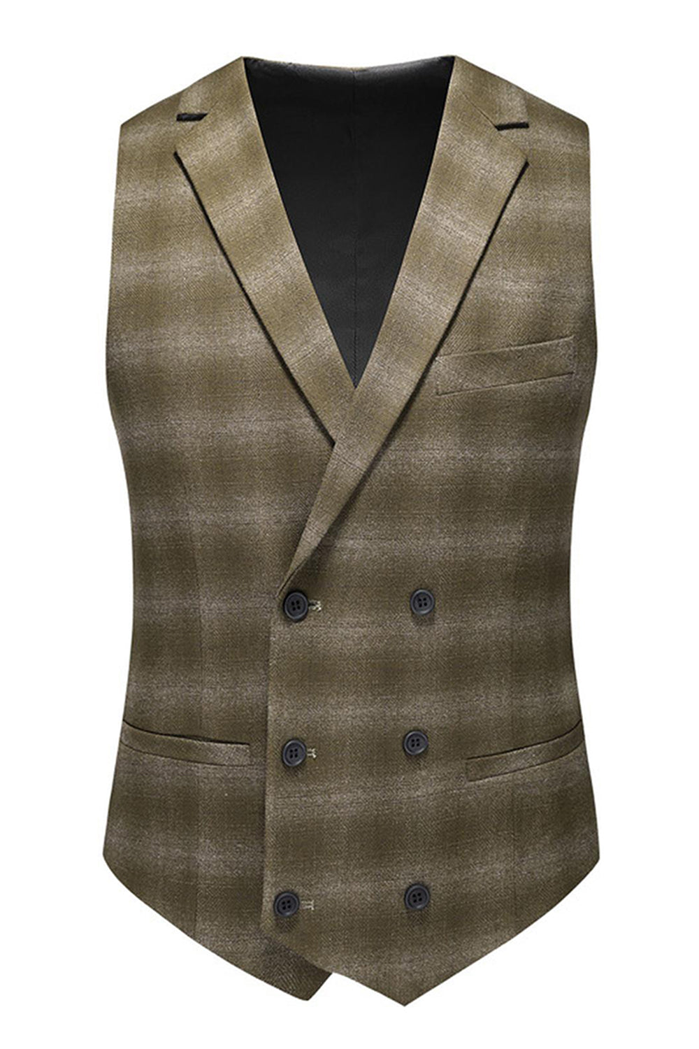 Army Green Striped Peak Lapel 3 Pieces Men's Formal Suits