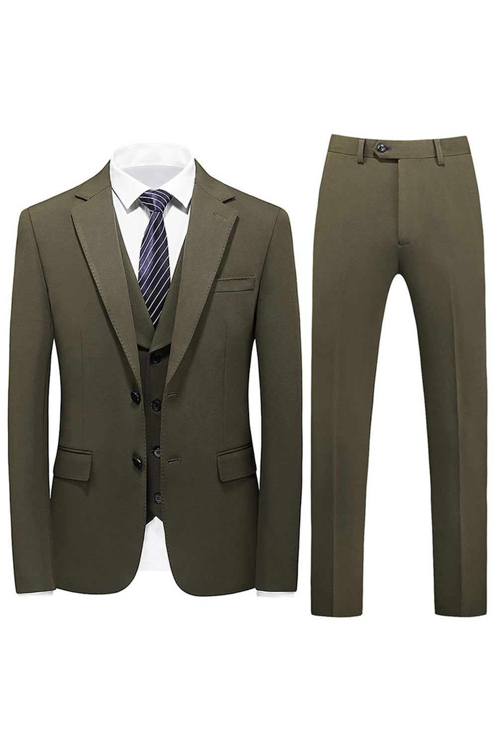 Men's Army Green Notched Lapel Singel Breasted 3 Pieces Formal Suits