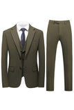 Men's Army Green Notched Lapel Singel Breasted 3 Pieces Formal Suits