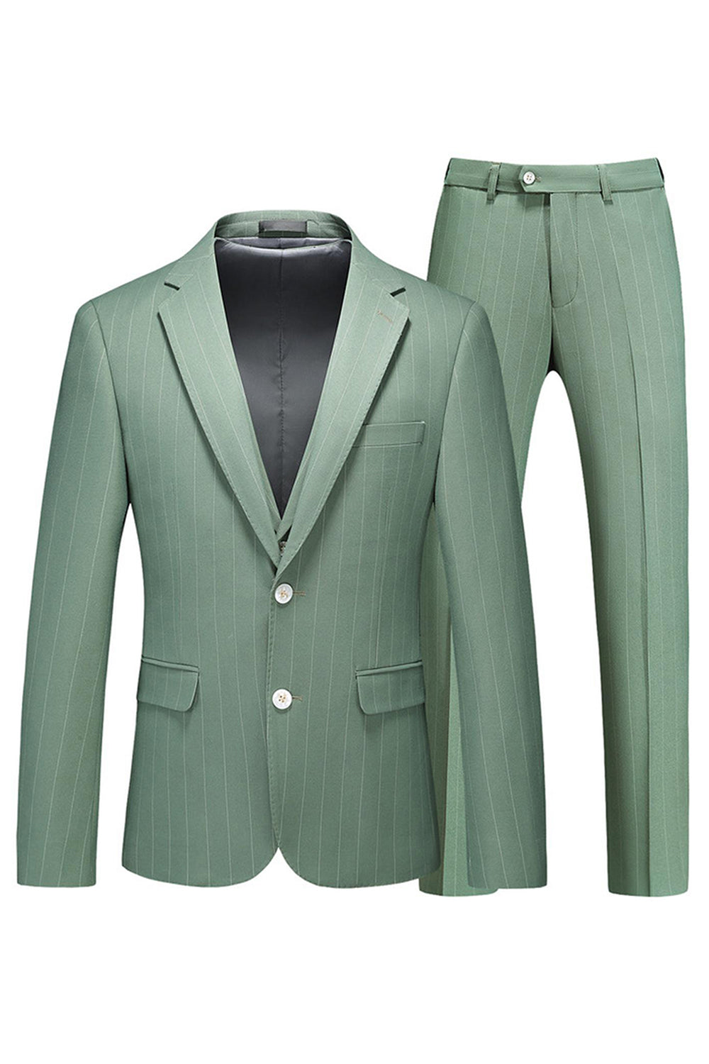 Grass Green Striped Notched Lapel 3 Pieces Men's Formal Suits