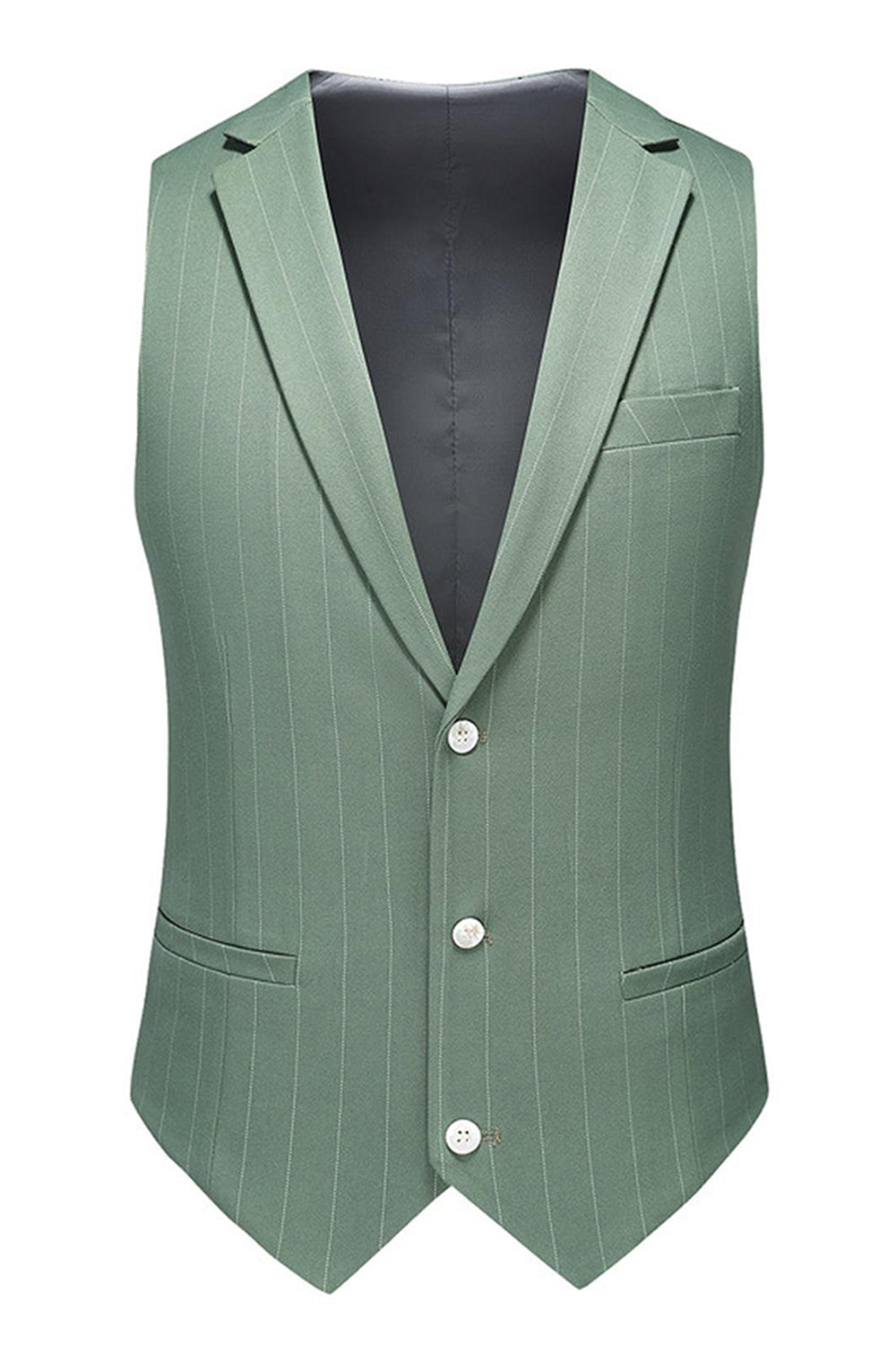 Grass Green Striped Notched Lapel 3 Pieces Men's Formal Suits