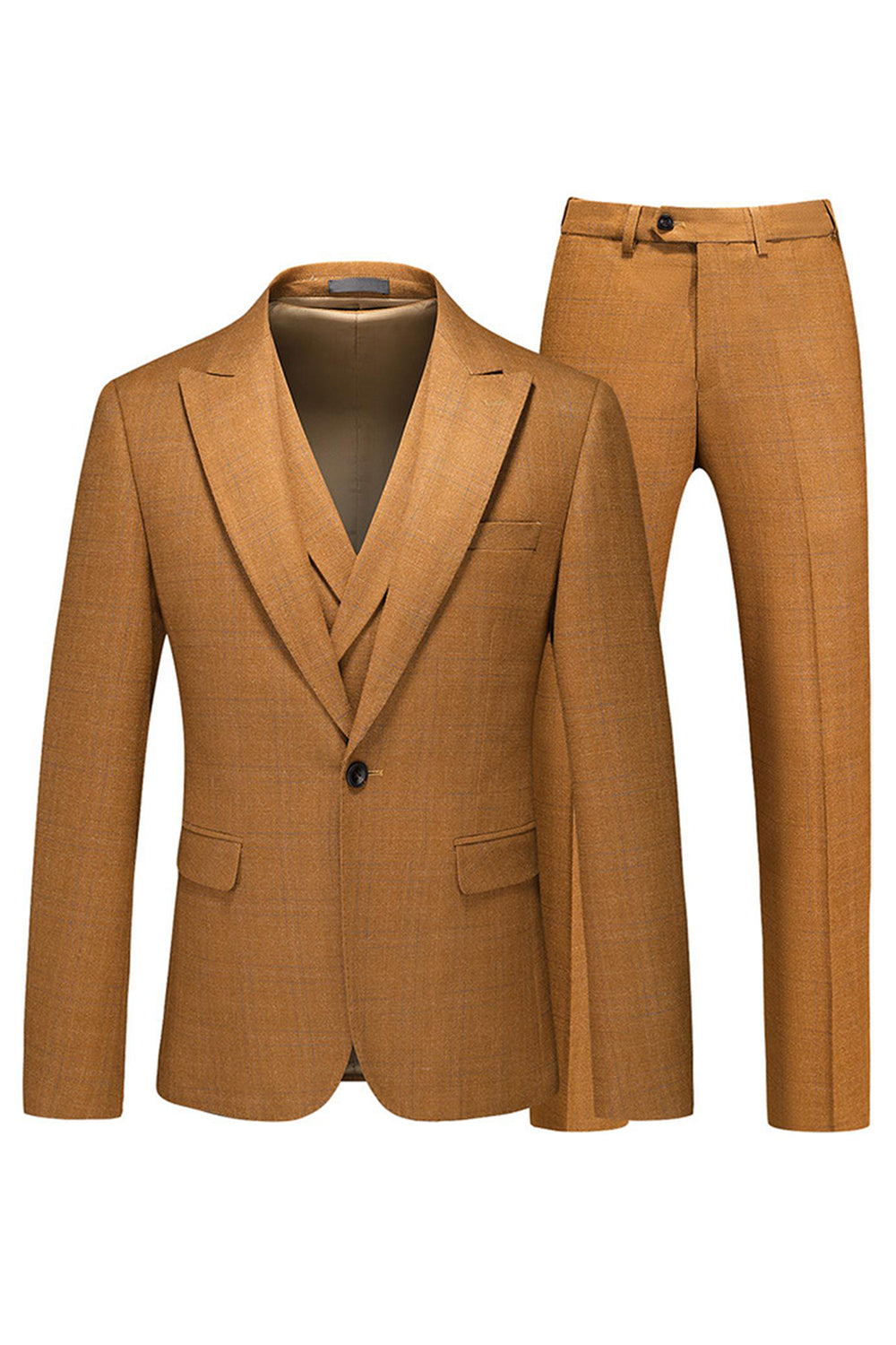 Caramel Peake Lapel One Button 3 Pieces Men's Prom Suits