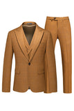 Caramel Peake Lapel One Button 3 Pieces Men's Prom Suits