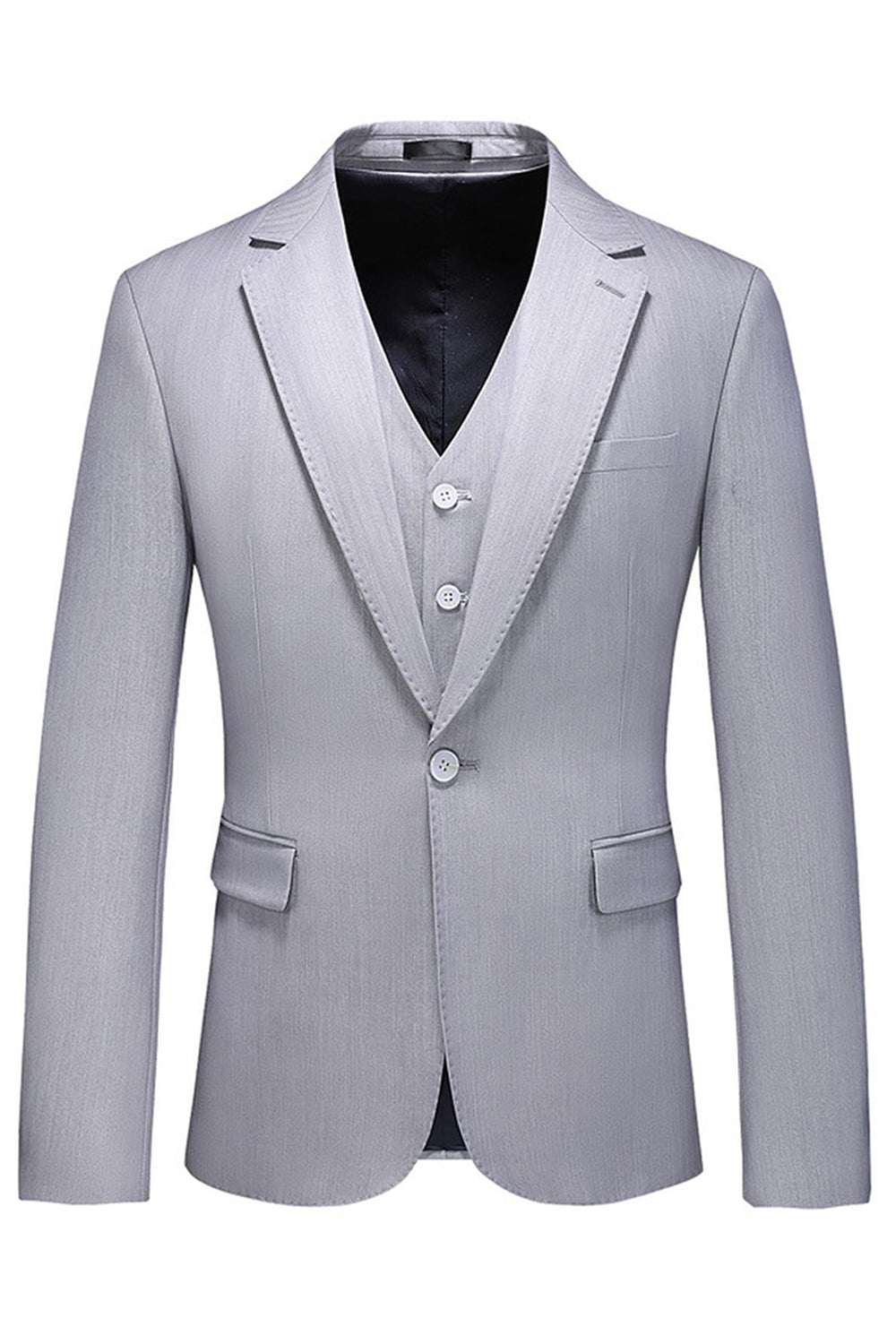 Light Grey Notched Lapel 3 Pieces Men's Formal Suits