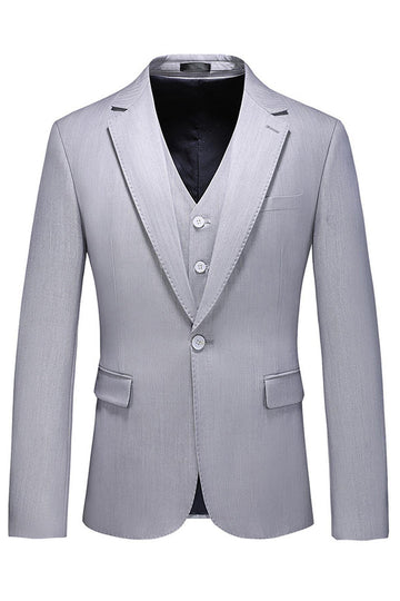 Light Grey Notched Lapel 3 Pieces Men's Formal Suits