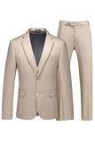 Khaki Striped Notched Lapel 3 Pieces Men's Formal Suits