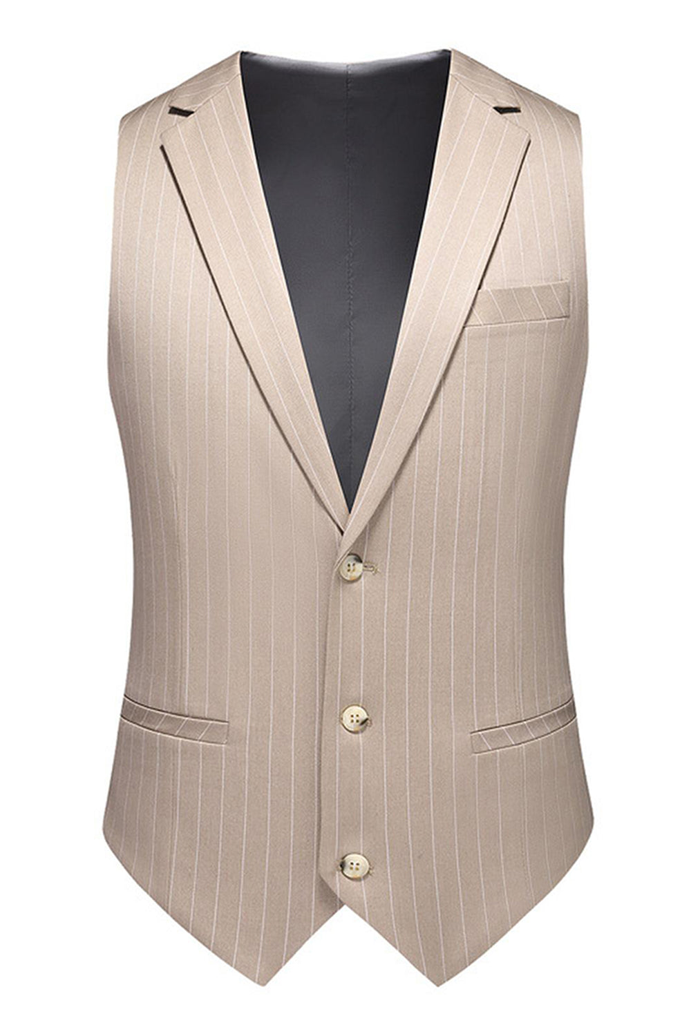 Khaki Striped Notched Lapel 3 Pieces Men's Formal Suits