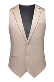Khaki Striped Notched Lapel 3 Pieces Men's Formal Suits
