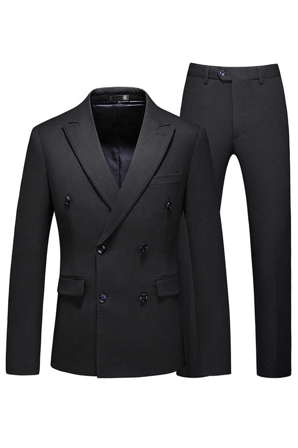 Black Peak Lapel Double Breasted 3 Pieces Men's Prom Suits