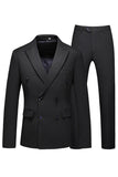 Black Peak Lapel Double Breasted 3 Pieces Men's Prom Suits