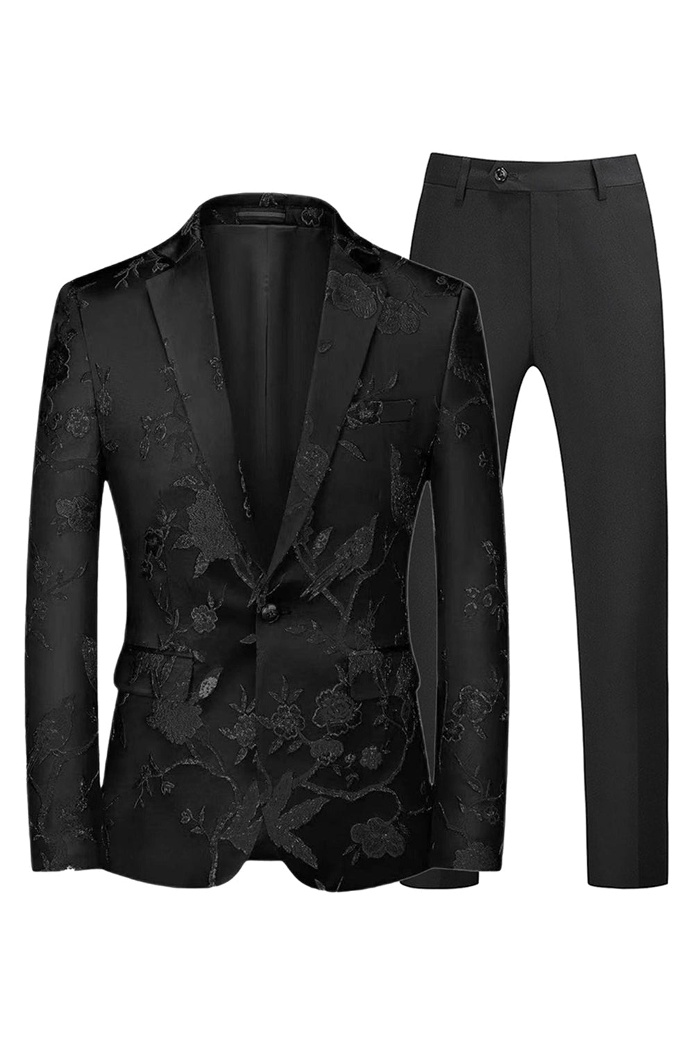 Blue and Black Notched Lapel Jacquard 2 Piece Men's Prom Suits