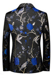 Blue and Black Notched Lapel Jacquard 2 Piece Men's Prom Suits