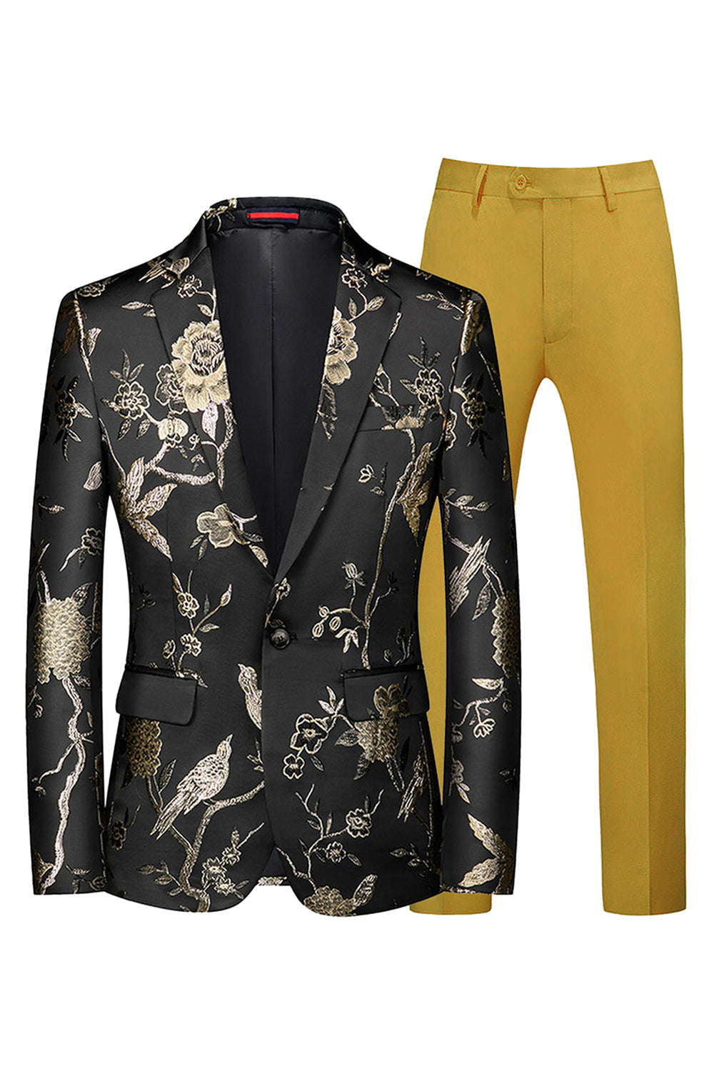 Blue and Black Notched Lapel Jacquard 2 Piece Men's Prom Suits