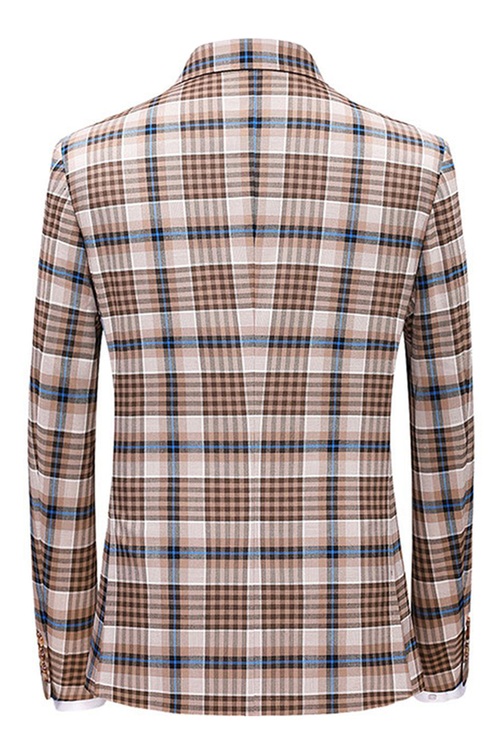 Vintage Peak Lapel Slim Fit 2 Piece Black Blue Grid Men's Suits