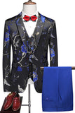 Blue Notched Lapel 3 Piece Jacquard Men's Prom Suits