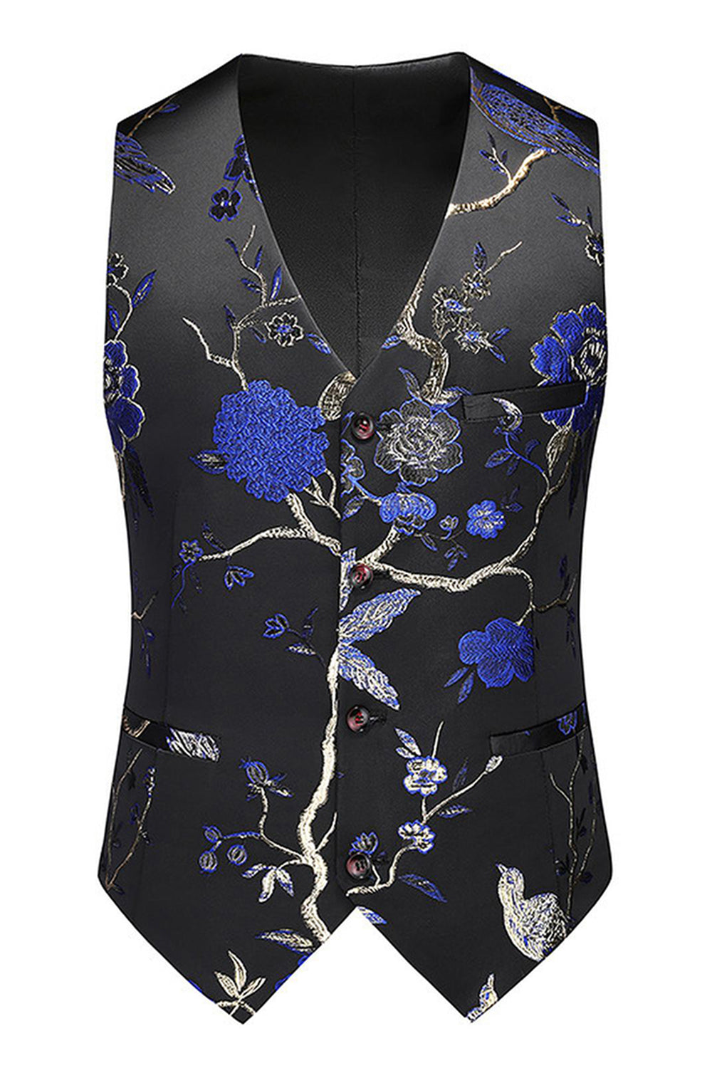 Blue Notched Lapel 3 Piece Jacquard Men's Prom Suits