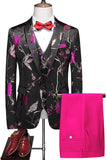Blue Notched Lapel 3 Piece Jacquard Men's Prom Suits