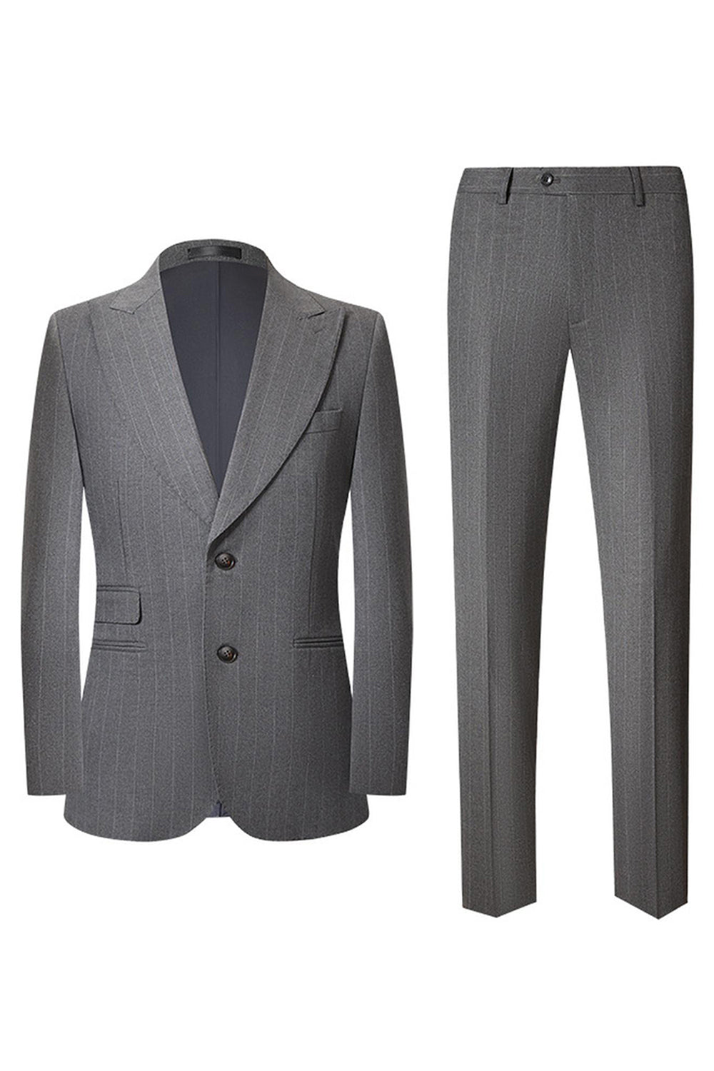 Grey Striped 2 Piece Peak Lapel Single Breasted Men's Prom Suits