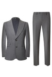 Grey Striped 2 Piece Peak Lapel Single Breasted Men's Prom Suits