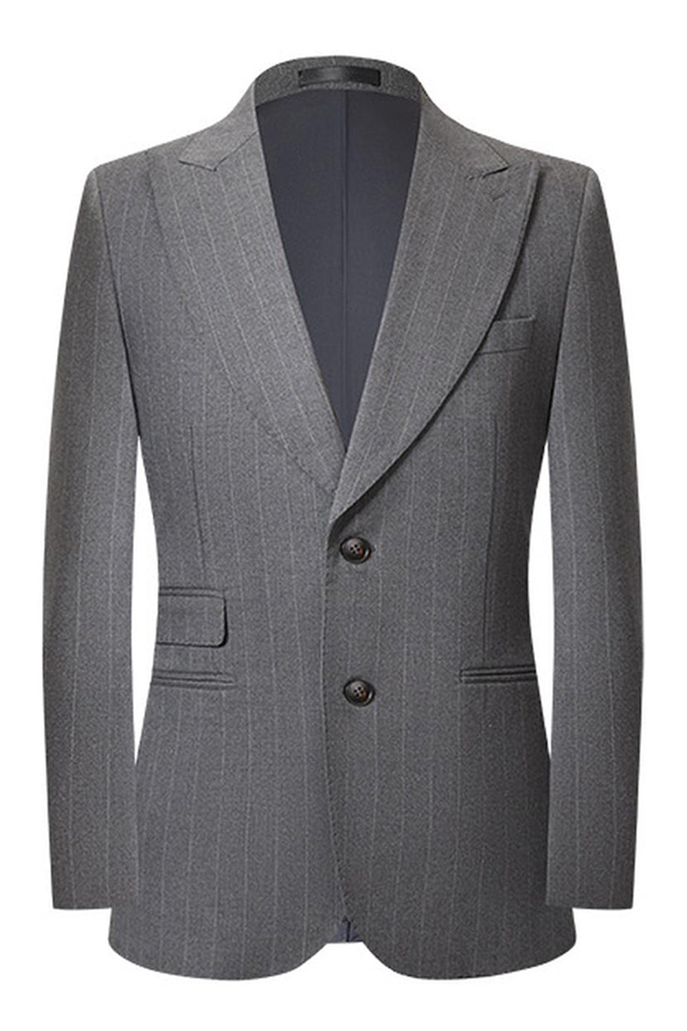 Grey Striped 2 Piece Peak Lapel Single Breasted Men's Prom Suits