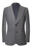 Grey Striped 2 Piece Peak Lapel Single Breasted Men's Prom Suits
