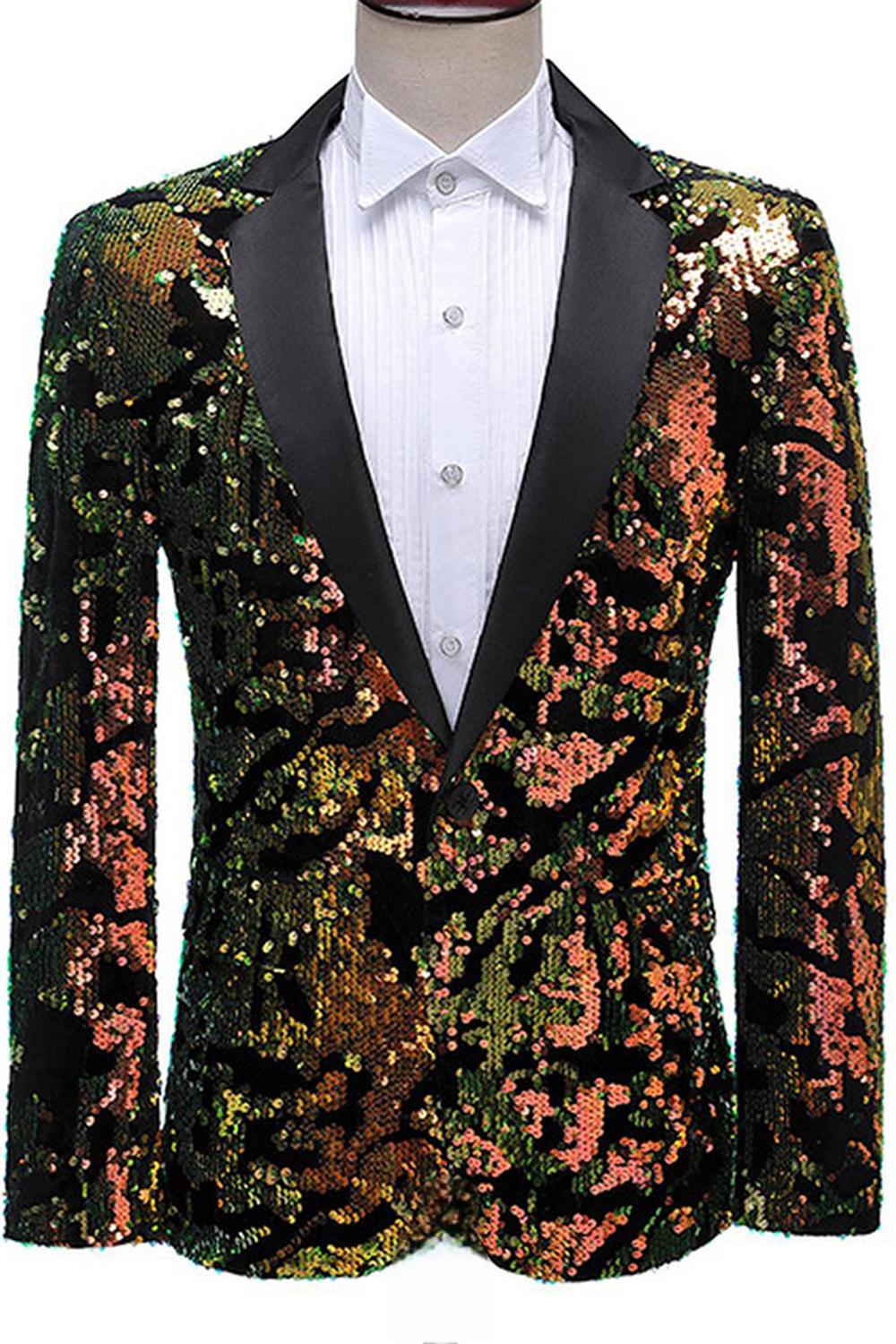 Sparkly Blue Purple Sequins Notched Lapel Men's Prom Blazer