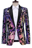 Sparkly Blue Purple Sequins Notched Lapel Men's Prom Blazer