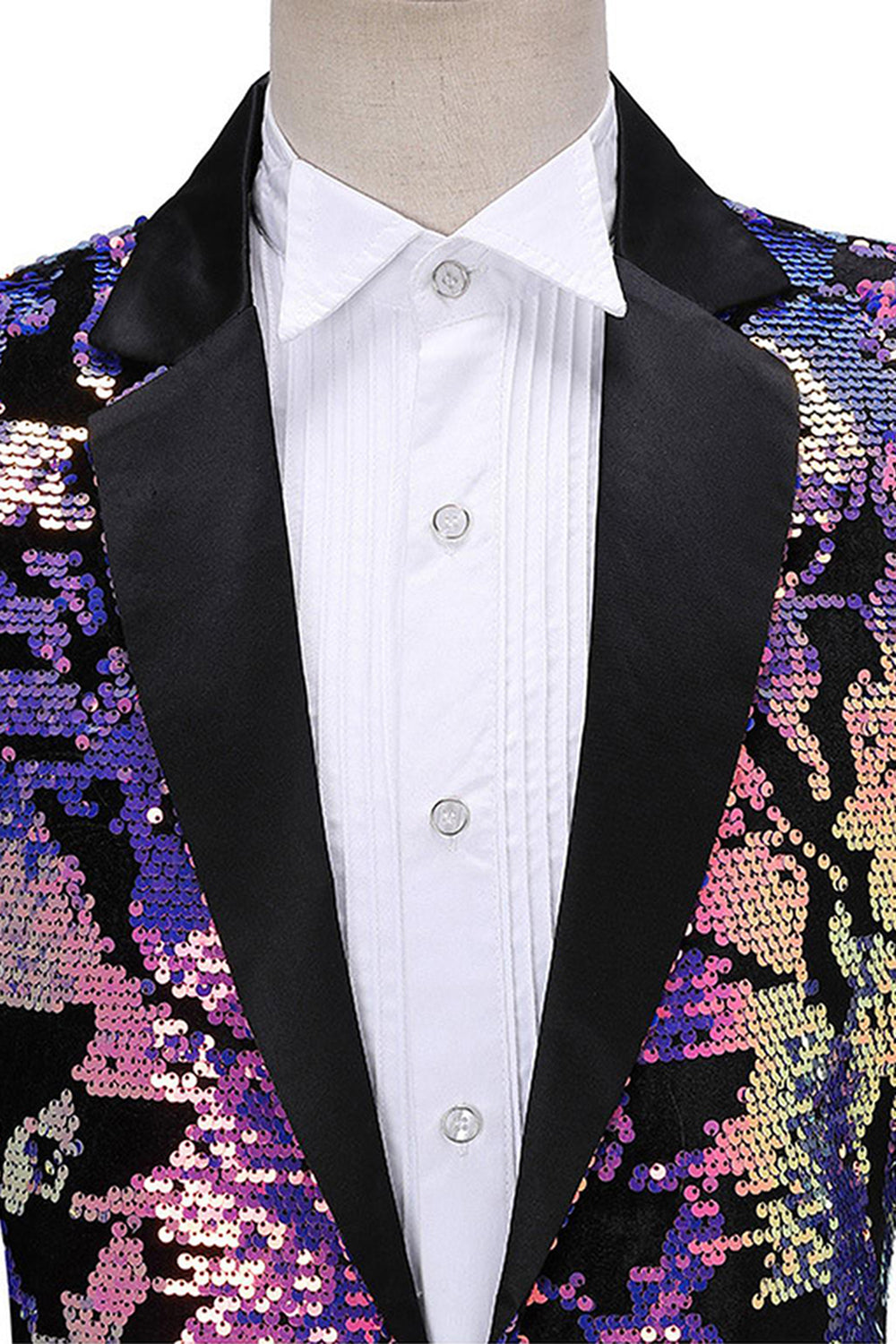 Sparkly Blue Purple Sequins Notched Lapel Men's Prom Blazer