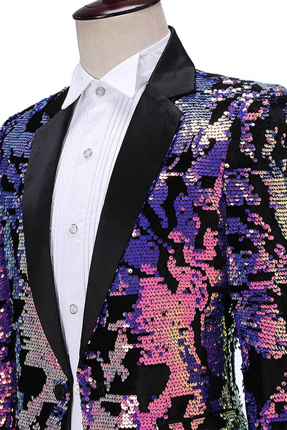 Sparkly Blue Purple Sequins Notched Lapel Men's Prom Blazer