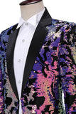 Sparkly Blue Purple Sequins Notched Lapel Men's Prom Blazer