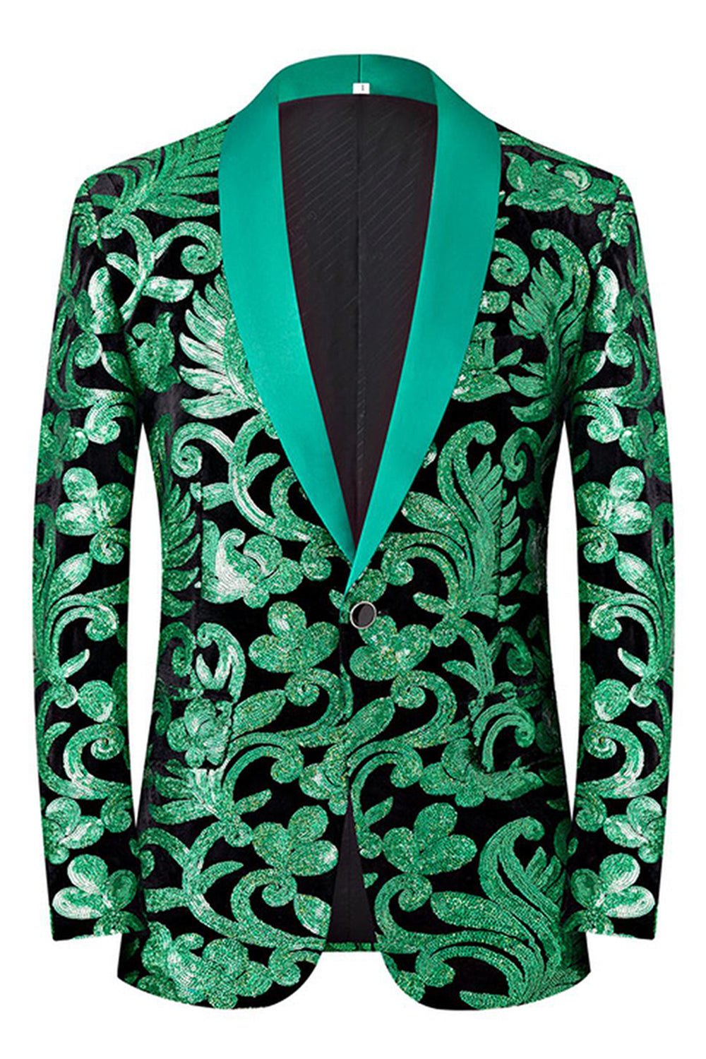Green Jacquard Shawl Lapel 2 Pieces Men's Prom Suits