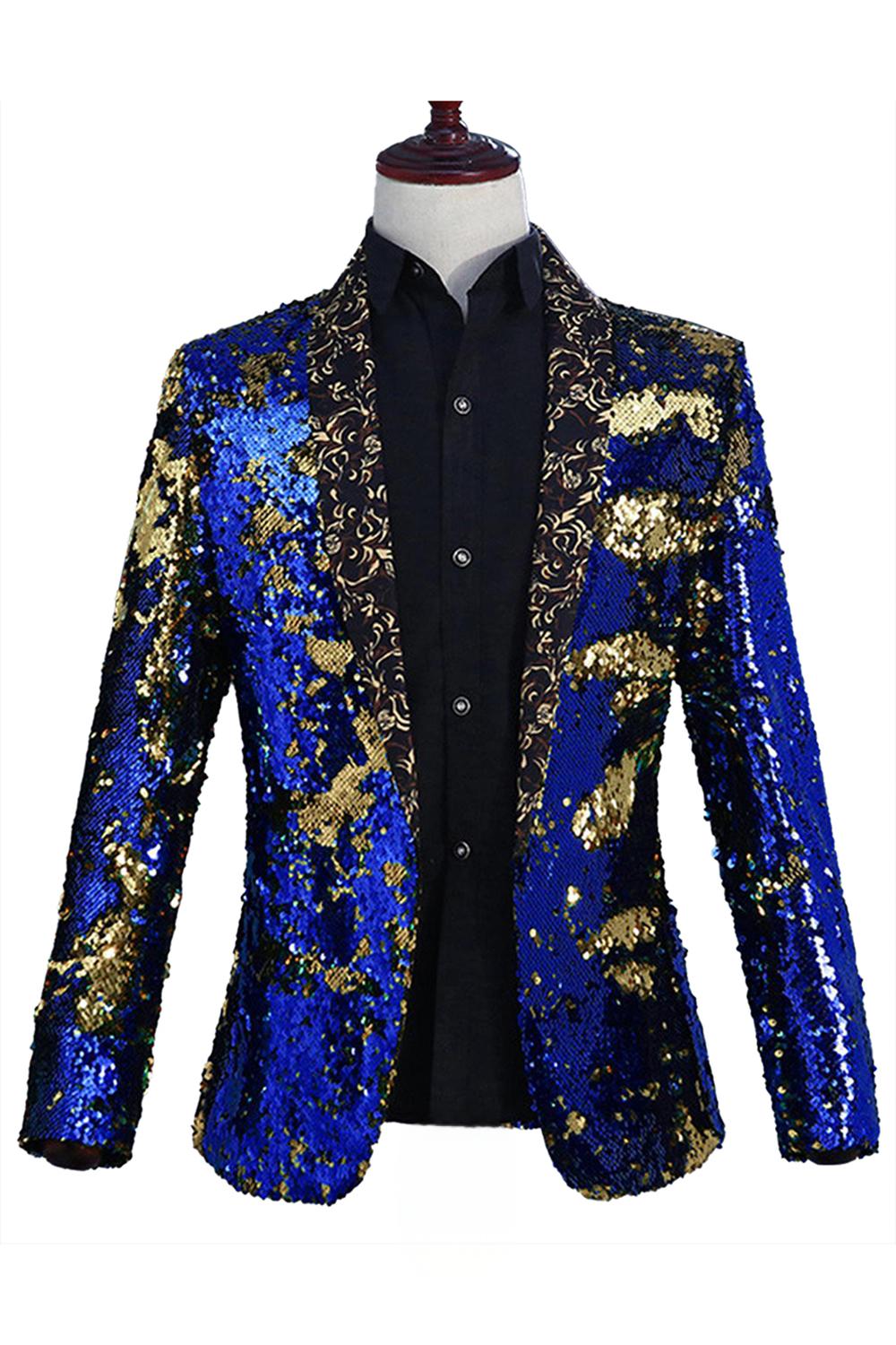 Sparkly Shawl Lapel Purple and Blue Sequins Men's Prom Blazer
