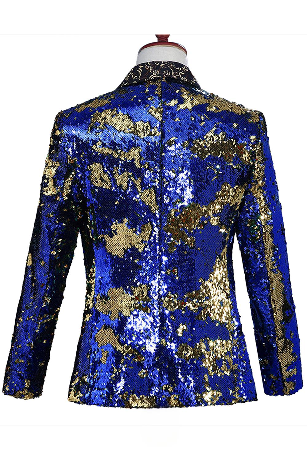 Sparkly Shawl Lapel Purple and Blue Sequins Men's Prom Blazer
