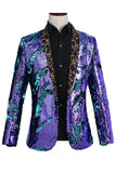 Sparkly Shawl Lapel Purple and Blue Sequins Men's Prom Blazer