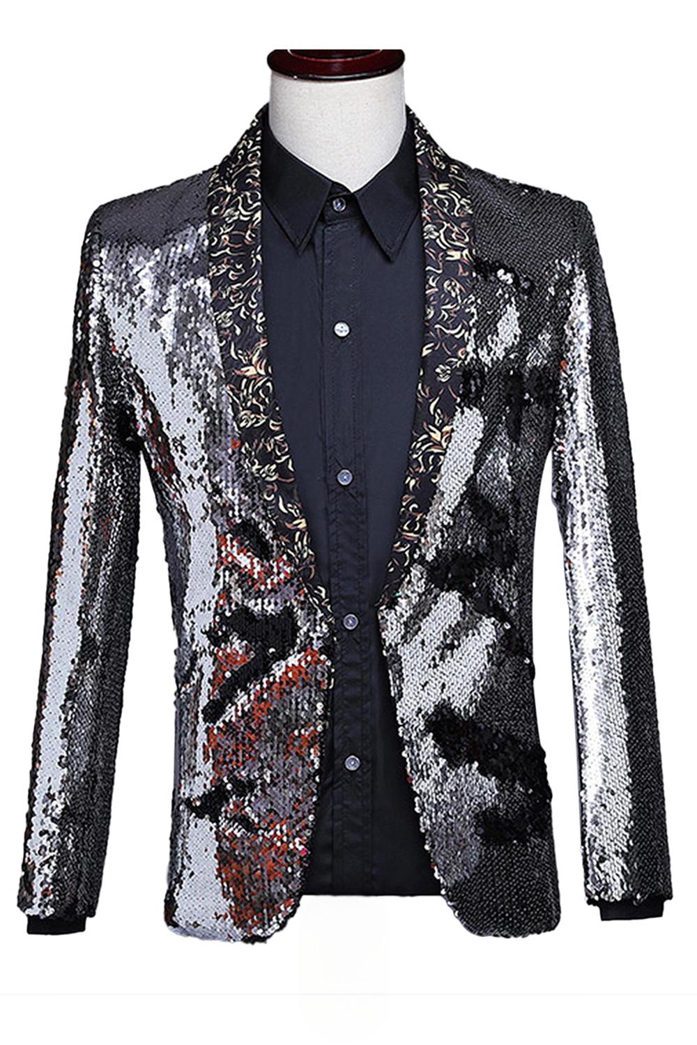 Sparkly Shawl Lapel Purple and Blue Sequins Men's Prom Blazer