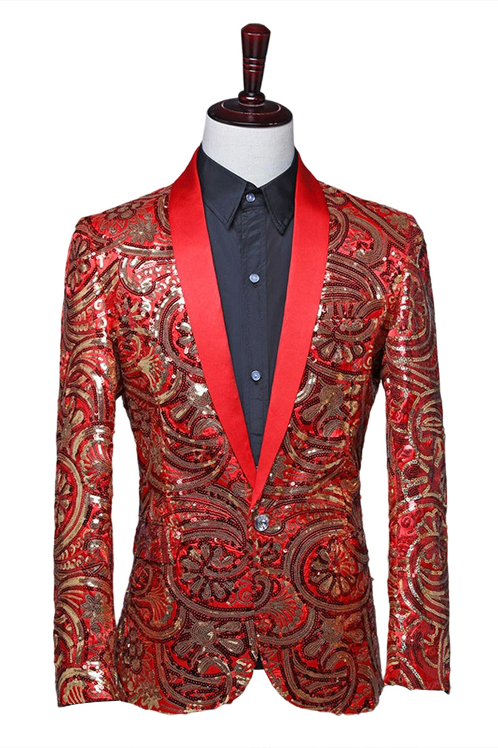 Sparkly Sequins Red Shawl Lapel Men's Prom Blazer