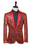 Sparkly Sequins Red Shawl Lapel Men's Prom Blazer