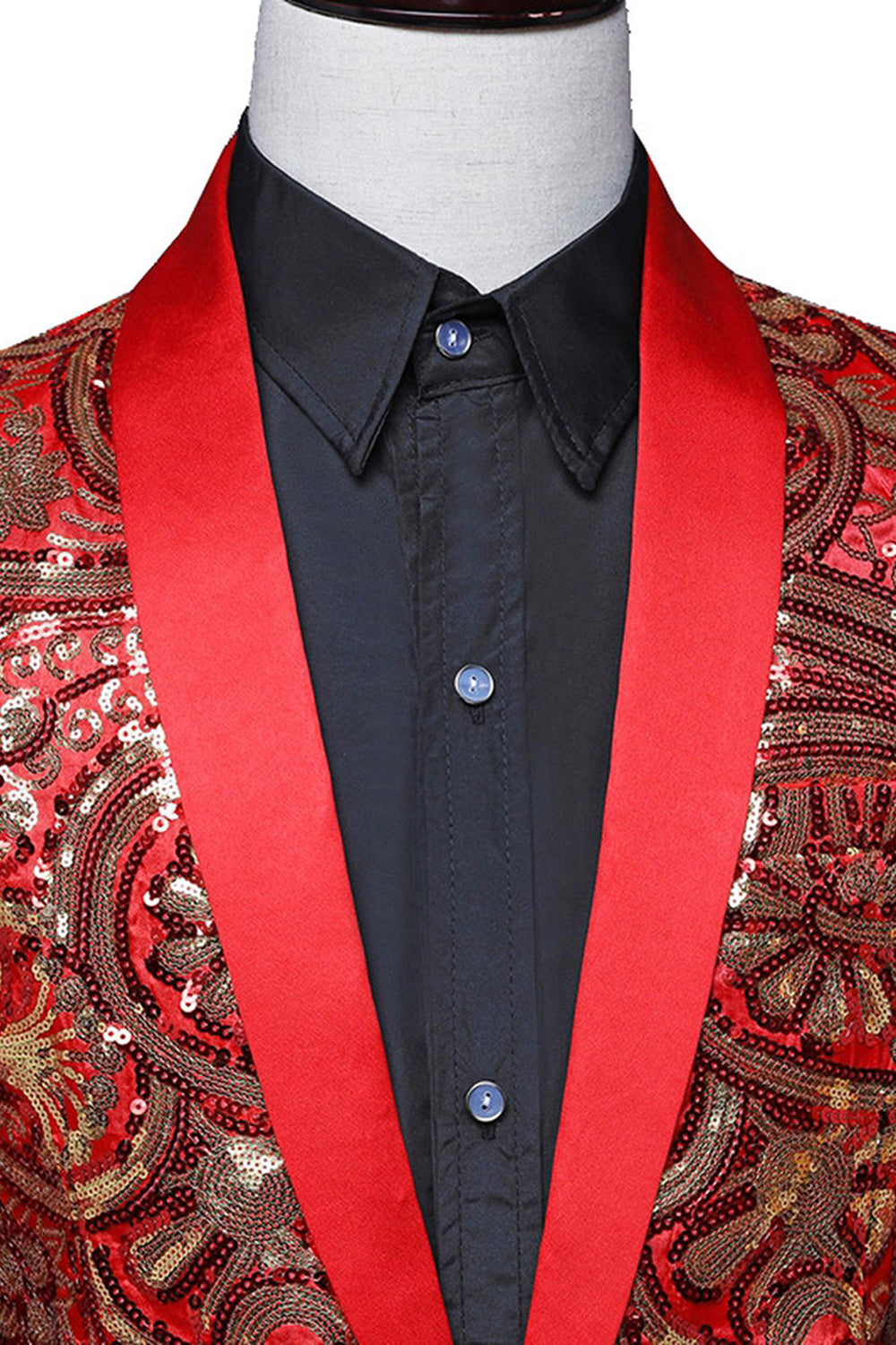 Sparkly Sequins Red Shawl Lapel Men's Prom Blazer