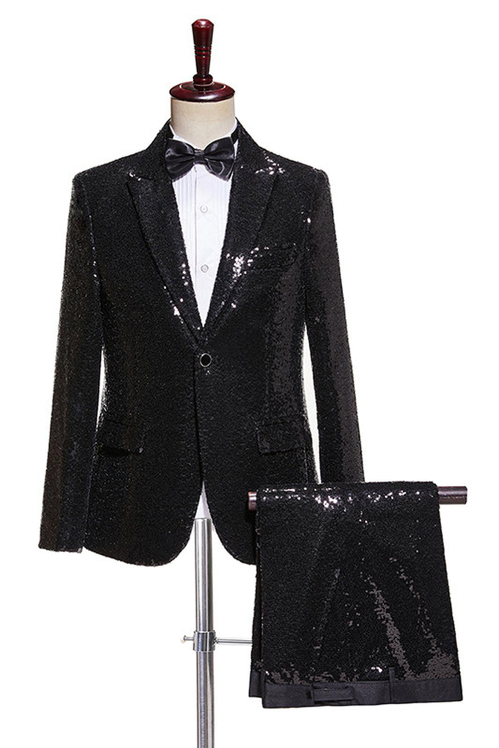 Sparkly Black Sequins 2 Pieces Peak Lapel 2 Pieces Men's Prom Suits