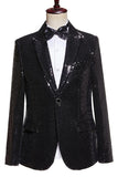 Sparkly Black Sequins 2 Pieces Peak Lapel 2 Pieces Men's Prom Suits