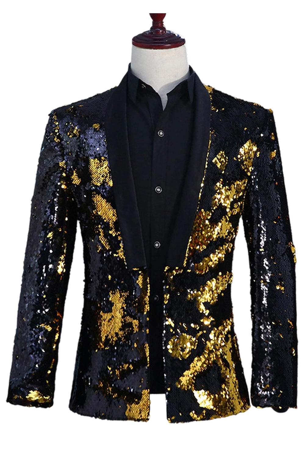 Sparkly Silver and Golden Shawl Lapel Sequins Men's Prom Blazer
