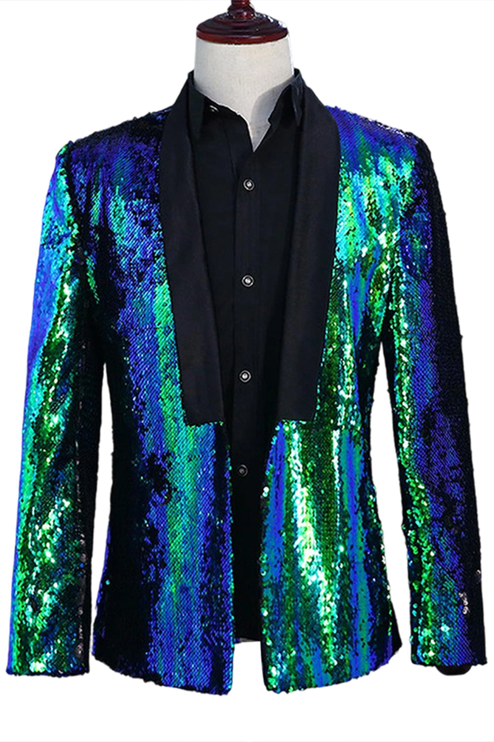 Sparkly Silver and Golden Shawl Lapel Sequins Men's Prom Blazer