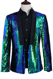 Sparkly Silver and Golden Shawl Lapel Sequins Men's Prom Blazer