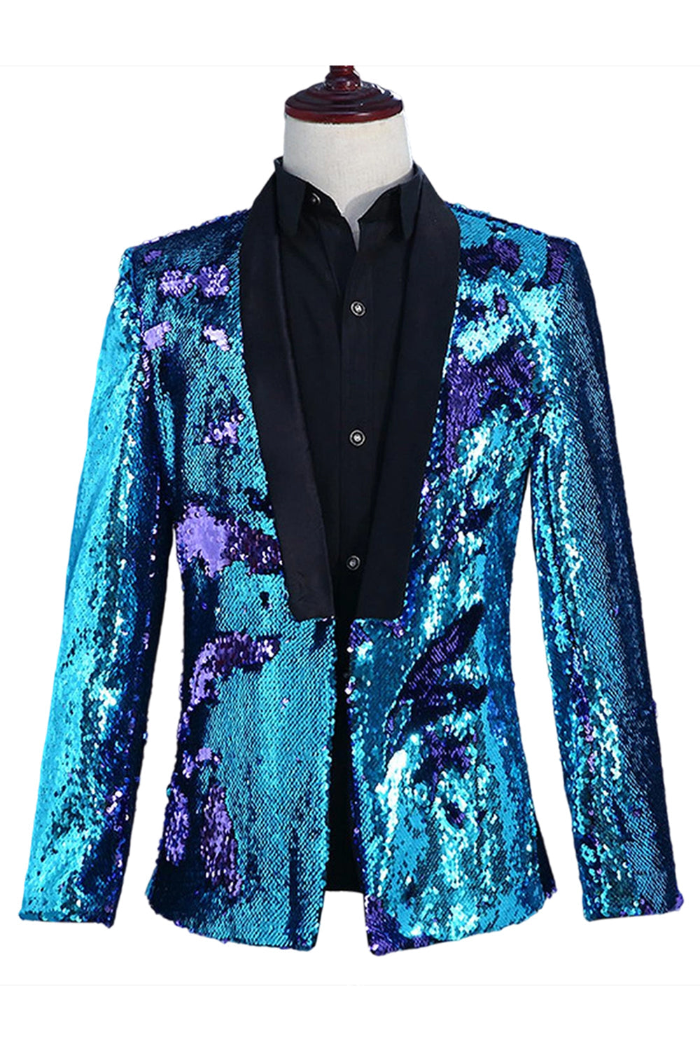 Sparkly Silver and Golden Shawl Lapel Sequins Men's Prom Blazer