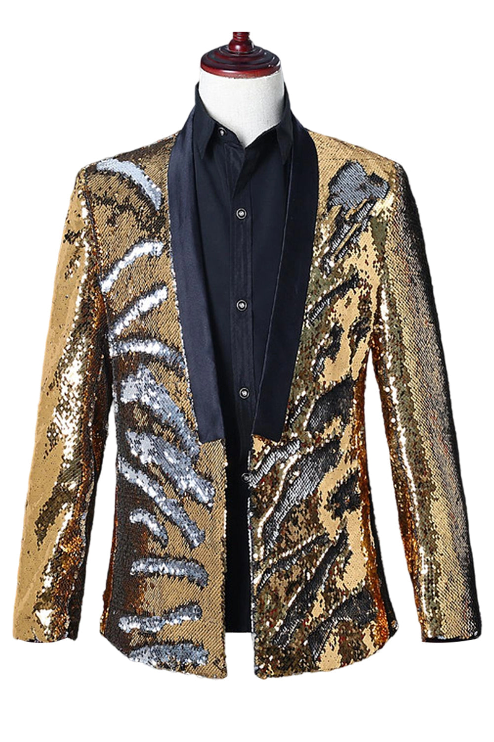 Sparkly Silver and Golden Shawl Lapel Sequins Men's Prom Blazer