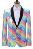 Sparkly Rainbow Sequins Shawl Lapel Men's Prom Blazer