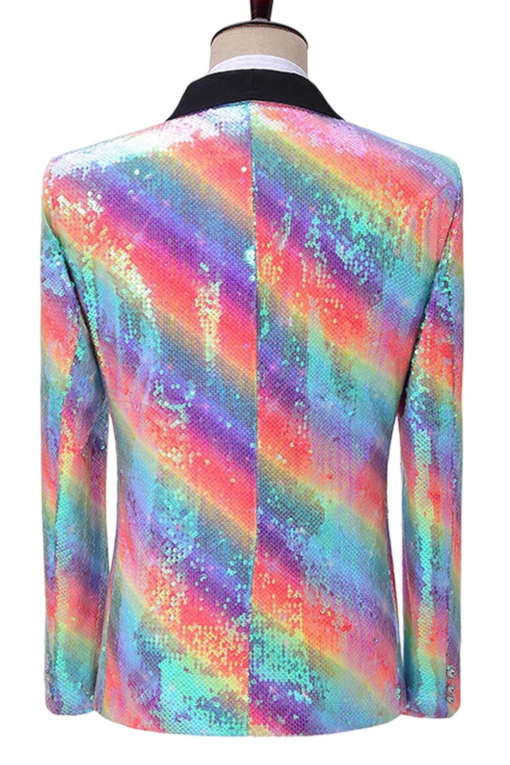 Sparkly Rainbow Sequins Shawl Lapel Men's Prom Blazer