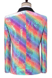 Sparkly Rainbow Sequins Shawl Lapel Men's Prom Blazer